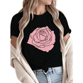 thumbnail image 1 of Giffimy Women's Pink Rose Vintage Floral Graphic Short Sleeve T-Shirt Casual Cotton Crewneck Top Black S-5XL, 1 of 5