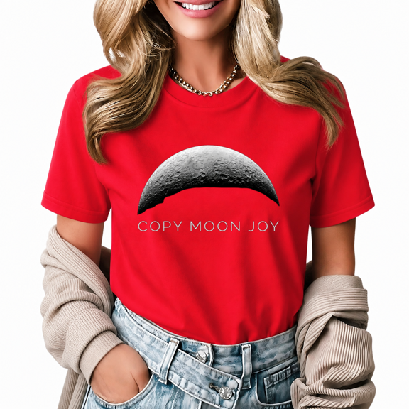 Giffimy Women's Realistic Crater Half Moon Simple Copy Moon Joy Text Graphic Cropped Short Sleeve T-shirt Classic Relaxed Fit Casual Tee For Minimalist Night Sky Aesthetic Lovers