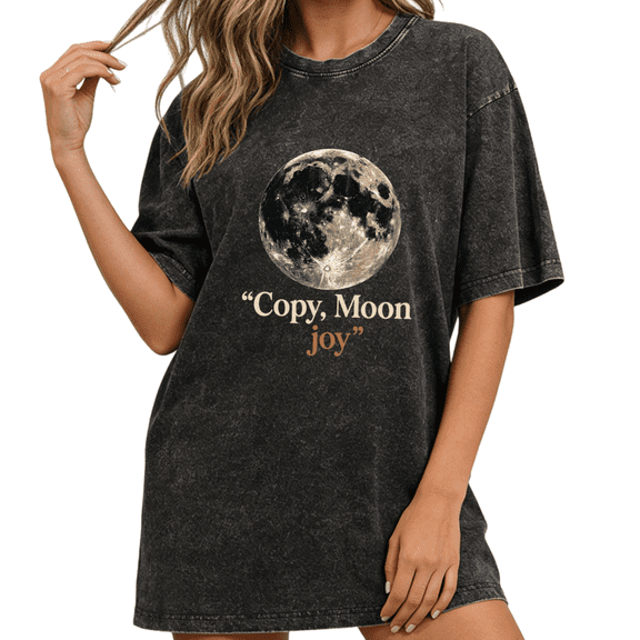 Giffimy Women's Realistic Full Moon Copy Moon Joy Graphic Oversized Short Sleeve T-shirt Celestial Washed Tee