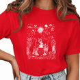 thumbnail image 1 of Giffimy Women's Red Mystical Cat Wolf Graphic Short Sleeve T-Shirt Soft Cotton Crewneck Top, 1 of 5