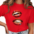 thumbnail image 1 of Giffimy Women's Red Y2K Dual Lips Grills Graphic Short Sleeve T-Shirt Oversized Fit Top, 1 of 5