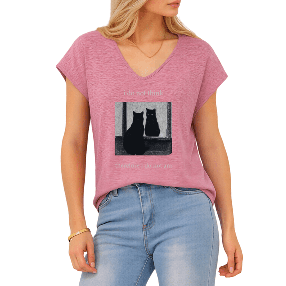 Giffimy Women's Retro Black Cat Mirror Print Rose Red S-5XL V-Neck Sleeveless T-Shirt Casual Aesthetic Tank Top