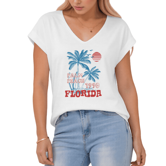 Giffimy Women's Retro Florida Palm Beach White V-Neck Sleeveless T-Shirt Summer Vacation Tank Top