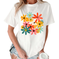 thumbnail image 1 of Giffimy Women's Retro Multicolor Daisy Floral Graphic White Short Sleeve T-Shirt Fashion Holiday S-5XL Top, 1 of 5