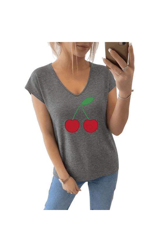 Women's Retro Simple Flat Style Paired Cherry Graphic V-Neck Sleeveless T-Shirt Breathable Basic Casual Tank Top for All Season Everyday Casual Outfit Styling