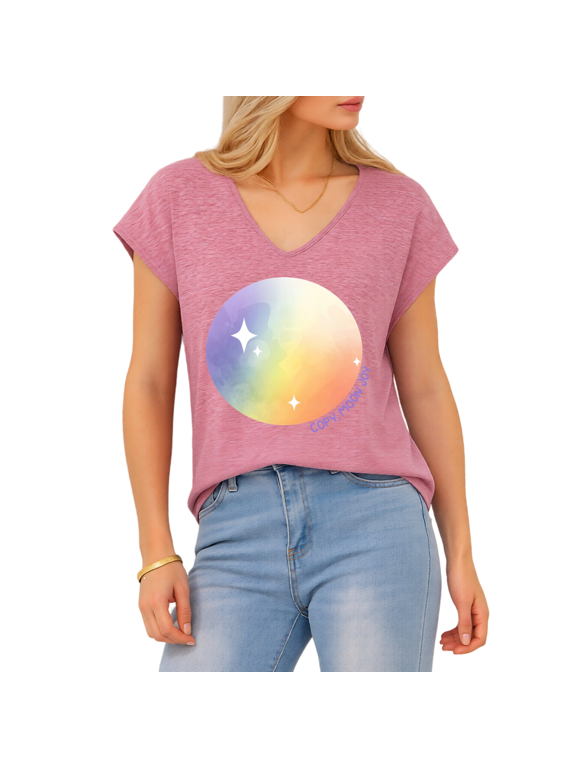 Women's Rose Red Pastel Gradient Star Celestial Planet S-5XL V-Neck Sleeveless T-Shirt Sweet Weekend Girly Tank Top