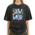thumbnail image 1 of Giffimy Women's Summer Vibes Vintage Washed T-Shirt Short Sleeve Crewneck Relaxed Fit Tee, 1 of 5