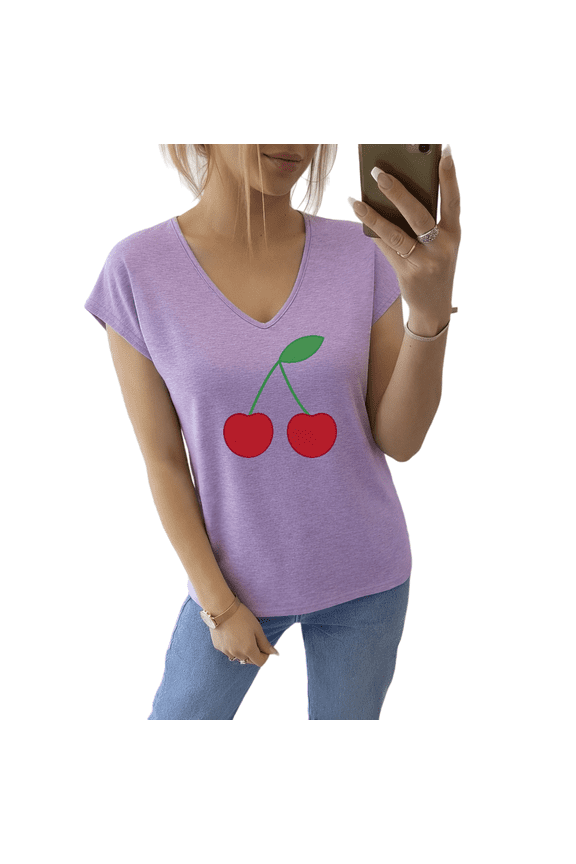 Women's Trendy Clean Flat Drawn Paired Cherry Fruit Graphic V-Neck Sleeveless T-Shirt Comfort Basic Casual Tank Top for Spring Daily Shopping and Casual Daily Errands Arrangement