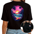 thumbnail image 1 of Giffimy Women's Vaporwave Ocean Sunset Landscape Print Short Sleeve T-Shirt S-5XL Black Cotton Crewneck Top, 1 of 5