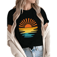 thumbnail image 1 of Giffimy Women's Vintage Abstract Sunset Beach Graphic Short Sleeve T-Shirt Soft Cotton Casual Tee, 1 of 5