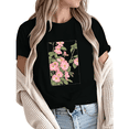 thumbnail image 1 of Giffimy Women's Vintage Botanical Pink Wild Rose Vertical Frame Graphic Short Sleeve T-Shirt Casual Crewneck Top, 1 of 5