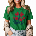thumbnail image 1 of Giffimy Women's Vintage Distressed Red Tulip Bouquet Floral Graphic Short Sleeve T-shirt Loose Fit Casual Everyday Tee, 1 of 6
