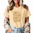 thumbnail image 1 of Giffimy Women's Vintage Golden Sunflower Daisy Bouquet Graphic Cropped Short Sleeve T-shirt Relaxed Regular Fit Daily Casual Tee, 1 of 6