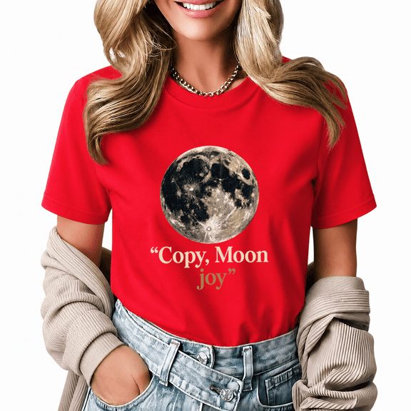 Giffimy Women's Vintage Sepia Full Moon Two Tone Copy Moon Joy Quote Graphic Cropped Short Sleeve T-shirt Classic Relaxed Fit Casual Tee For Retro Night Sky Aesthetic Lovers