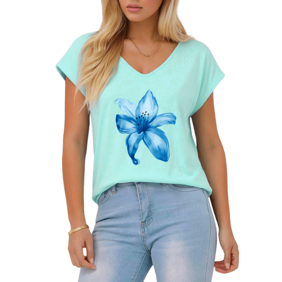 Giffimy Women's Watercolor Lily V-Neck Sleeveless T-Shirt S-5XL Soft Casual Tank Top