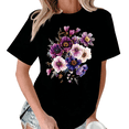 thumbnail image 1 of Giffimy Women's Watercolor Purple Anemone Floral Bouquet Graphic Black Short Sleeve T-Shirt Fashion Holiday S-5XL Top, 1 of 5