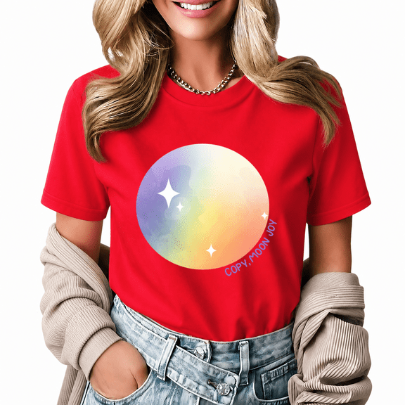 Giffimy Women's Watercolor Rainbow Gradient Full Moon Star Copy Moon Joy Graphic Cropped Short Sleeve T-shirt Classic Relaxed Fit Casual Tee For Pastel Starry Sky Aesthetic Lovers