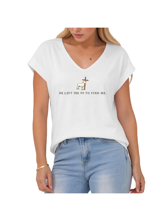 Women's White Lamb Cross He Left The 99 Quote V-Neck Sleeveless T-Shirt S-5XL Daily Tank Top