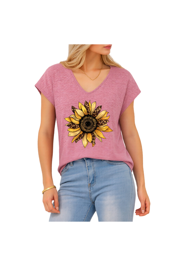 Women's Wild Leopard Sunflower V-Neck Sleeveless T-Shirt S-5XL Soft Casual Tank Top