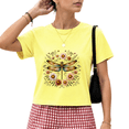 thumbnail image 1 of Giffimy Women's Yellow Watercolor Dragonfly Wildflower Wreath Graphic Short Sleeve Crop T-Shirt XS-XL Daily Wear Crewneck Top, 1 of 6