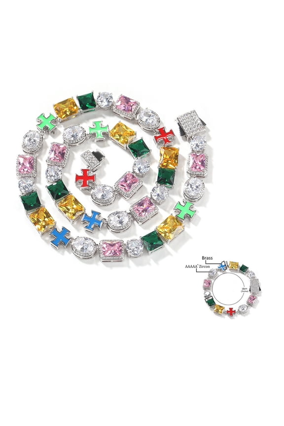 2PCS Hip Hop Jewelry Set,Necklace With Bracelet For Men,18K White Gold Plated Miami Chains Iced Out Joyas Rapper Style