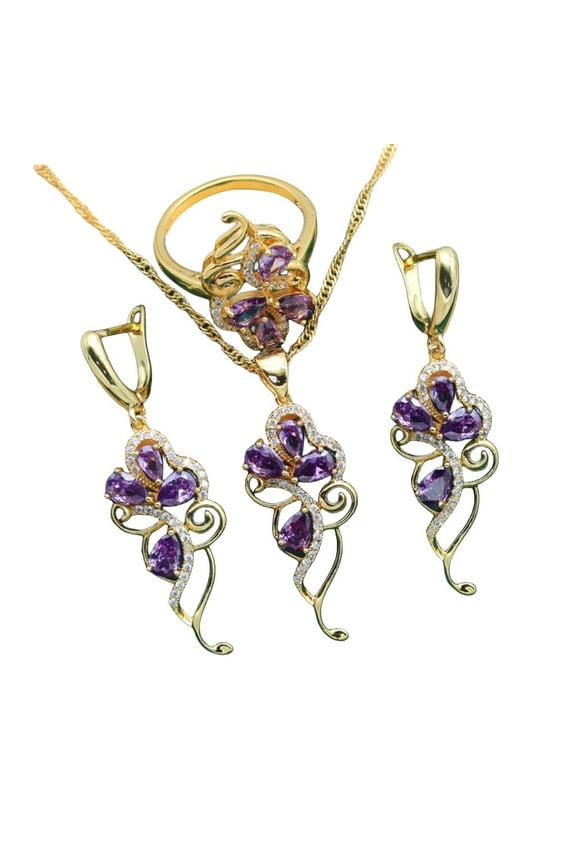 4pcs Luxury 18K Plated Gold Formal Jewelry Set For Women,Stud Earrings, Bracelet,Rings And Necklace Set,For Weddings,Party,Mother's Birthday Gifts