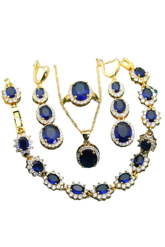 5pcs Luxury 18K Plated Gold Formal Jewelry Set For Women,Stud Earrings, Bracelet,Rings And Necklace Set,For Weddings,Party,Mother's Birthday Gifts