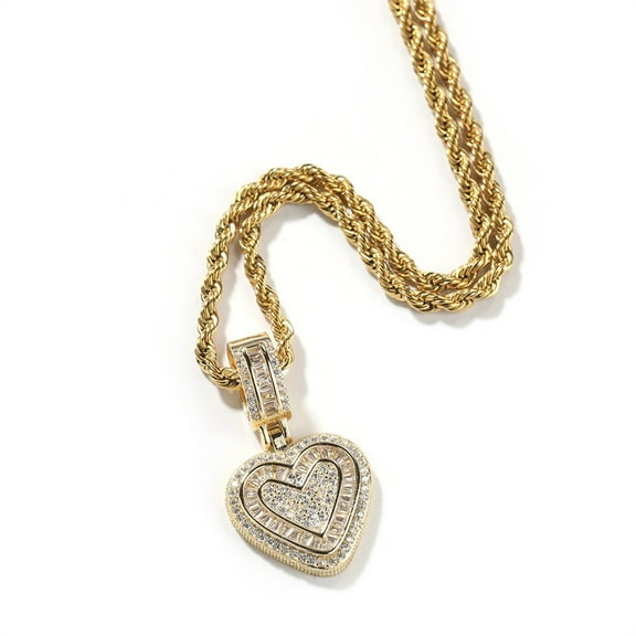 Giffor Hip Hop Jewelry Necklace For Men 18K Gold Plated Miami Chains Iced Out Heart Pendant Necklace Women Joyas