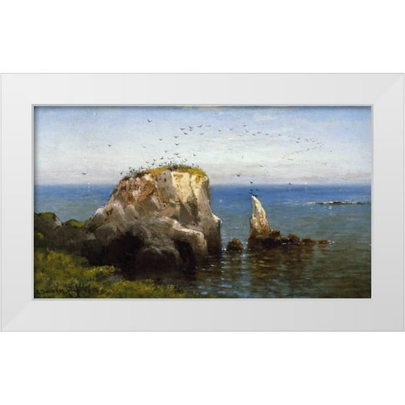 Gifford, Robert Swain 32x20 White Modern Wood Framed Museum Art Print Titled - Rocks On The Sonoma Coast, California