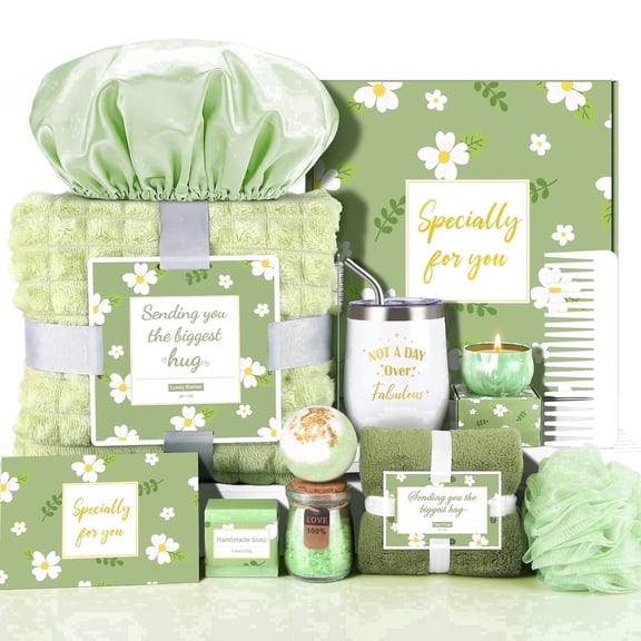Gifftrixor Birthday Gifts for Women, Relaxing Spa Care Package, Sending Hug Baskets with Luxury Flannel Blanket, Ideal Gifts for her, (Sage Green)