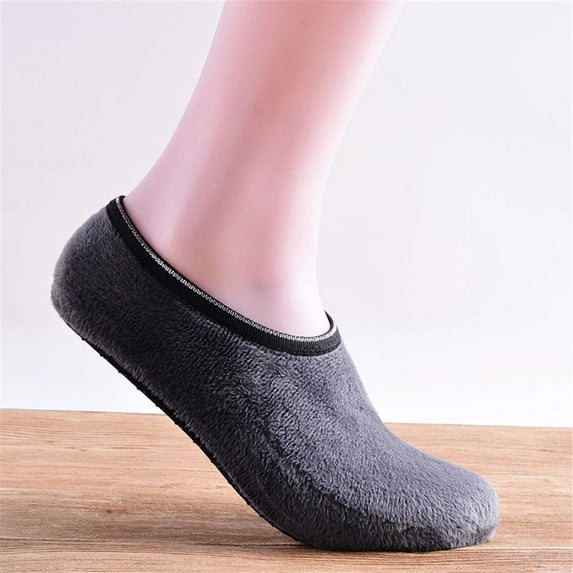 Gift Antislip Casual Slippers Bedroom Floor Socks Thicken Velvet Thermal Socks Winter Warm GREY