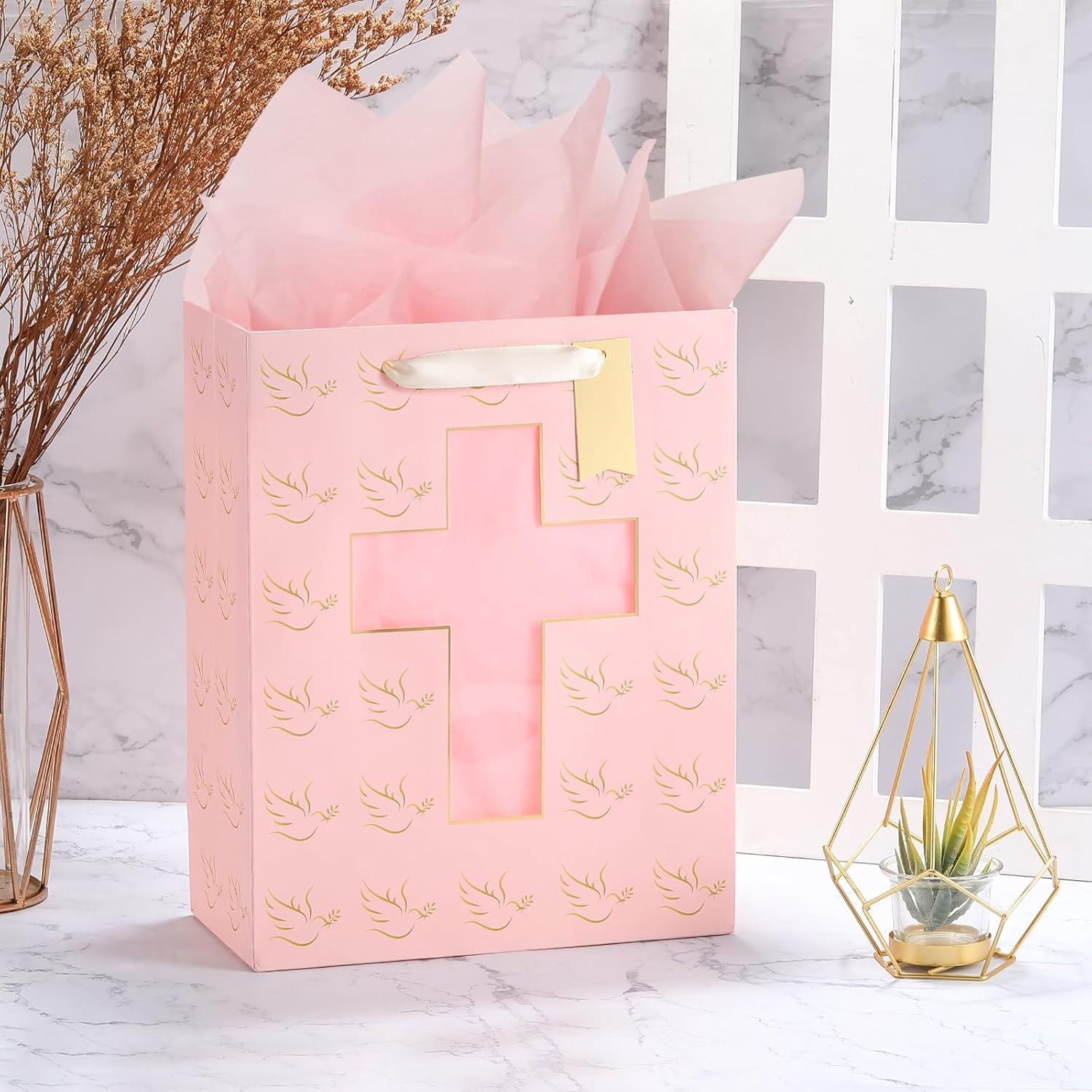 Gift Bag, 13" Large Flower Gift Bag, For Easter, Birthdays, Bridal Showers, Weddings, Baby Showers, Mother's Day, 10" x 5" x 13" with Tissue Paper Visit the Sawnfay St