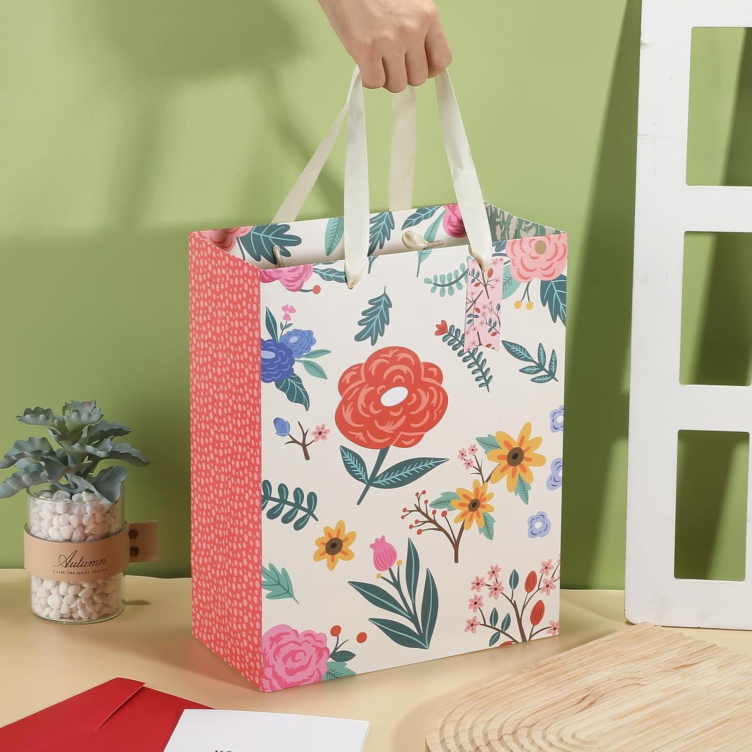 Gift Bag, 13" Large Flower Gift Bag, For Easter, Birthdays, Bridal Showers, Weddings, Baby Showers, Mother's Day, 10" x 5" x 13" with Tissue Paper Visit the Sawnfay St