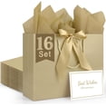 thumbnail image 1 of Gift Bag, 16PCS 12.6" x 9.8" x 4.3" Champagne Gift Bag with 16 Ribbon and 16 Greeting Cards 32 Tissue Paper, Large Gift Bags Wedding Gift Bags Present Bags for Birthday Valentines Party Birthday Mothers Day, 1 of 3