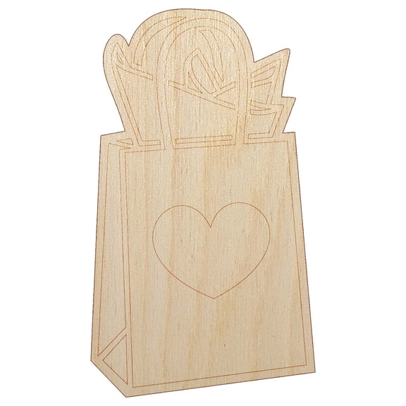 Gift Bag Heart Present Wood Shape Unfinished Piece Cutout Craft DIY Projects - 4.70 Inch Size - 1/8 Inch Thick