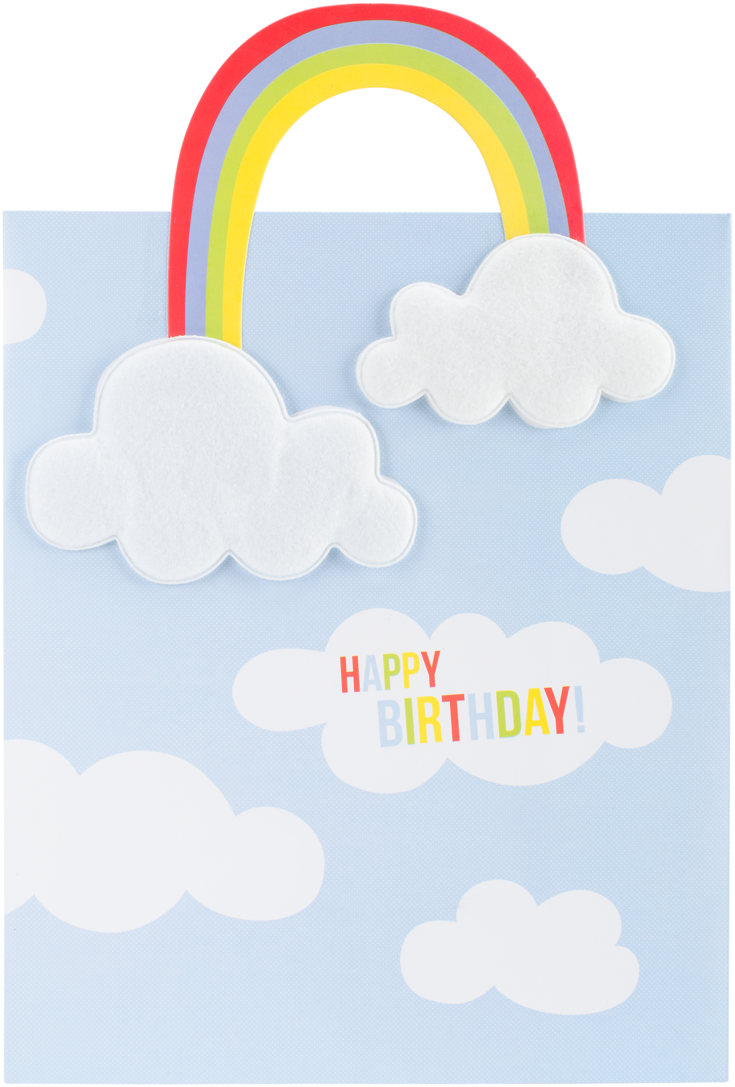 Gift Bag W/Die-Cut Handles 12"X10"X5"-Cloud Birthday W/Felt Clouds