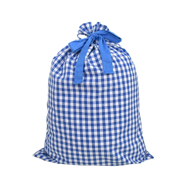 Gift Bag with Drawstring, Extra Large Heavy Duty Check Pattern Christmas Bag for Storage and Decoration (Blue)
