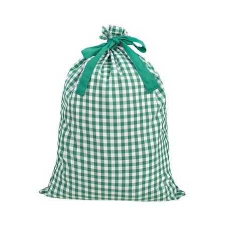 Gift Bag with Drawstring, Extra Large Heavy Duty Check Pattern Christmas Bag for Storage and Decoration (Green)