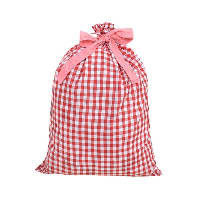 Gift Bag with Drawstring, Extra Large Heavy Duty Check Pattern Christmas Bag for Storage and Decoration (Red)