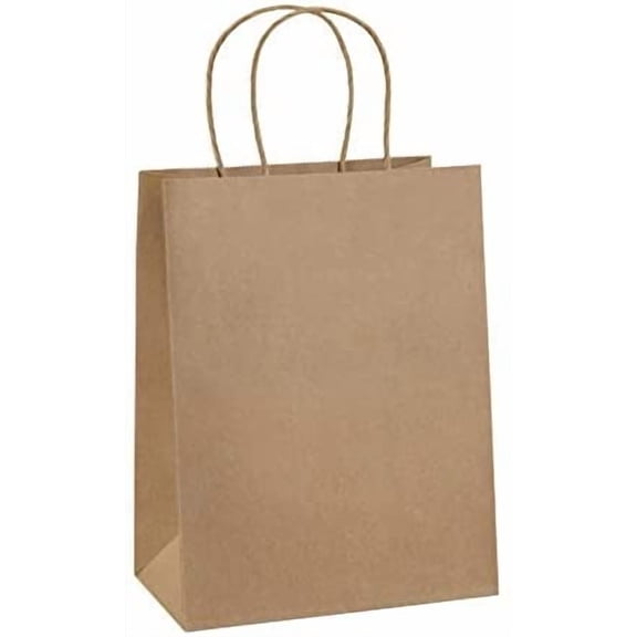 Gift Bags 8x4.25x10.5 100Pcs Brown Paper Gift Bags with Handles Bulk for Wedding, Party Favor, Grocery, Shopping, Retail, Merchandise Medium Kraft Paper Sacks