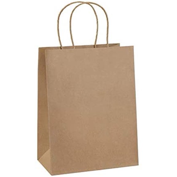 Gift Bags 8x4.25x10.5 100Pcs Brown Paper Gift Bags with Handles Bulk for Wedding, Party Favor, Grocery, Shopping, Retail, Merchandise Medium Kraft Paper Sacks