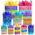 thumbnail image 1 of Gift Bags Assorted Sizes and Designs with Handle and Tissue Paper Birthday Gift Bags Rainbow for Birthday Bag Party Baby Shower Wedding Holiday Presents (Striped, 10), 1 of 4