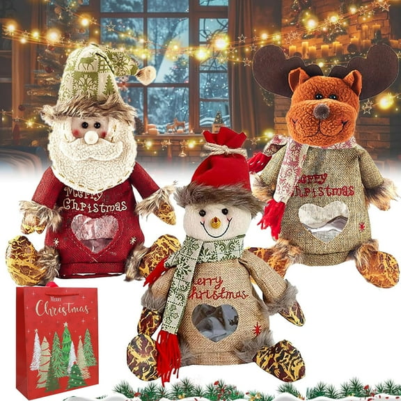 Gift Bags - Christmas Gift Bags Zipper Design,2025 New Chritmas Eva Santa Snowman Snowflake Deer Shaped Apple Candy Bags,Reusable Fabric Christmax Gift Bags for Party and Festival Decor