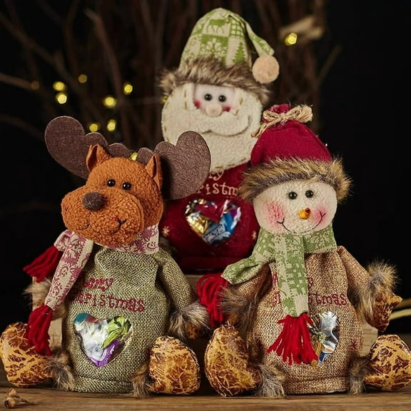 Gift Bags - Christmas Zipper Design With 3D Knitted Decoration, Small Santa Snowman Deer Storage Bags for Gifts, Burlap Gift Bags Small Party Favor Gift BagsBirthday Christmas Party Favor(1 SET)