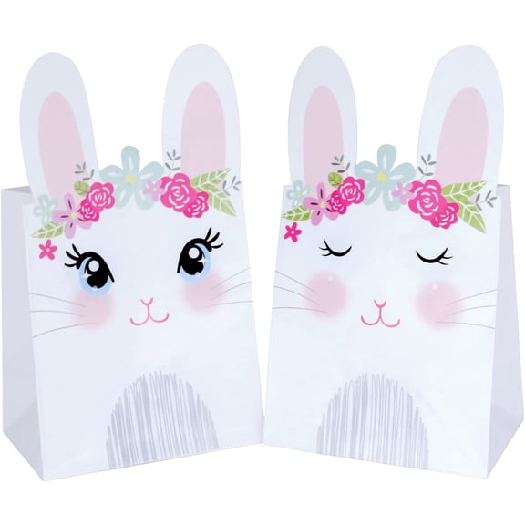 Gift Bags, Easter Bunny Paper Treat Bags, 20 Pack Party Favor Candy Bags For Easter, Birthdays, And Spring Events, Bunny Print, Assorted Colors