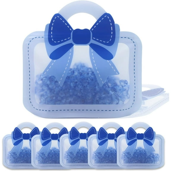 Gift Bags with Handle, Plastic Cute Bow Candy Treat Bags Clear Goodie Bag Waterproof Reusable Gift Favor Bags for Wedding Birthday Baby Shower Party Halloween Christmas for Girls Boys, 30 Pcs, Blue