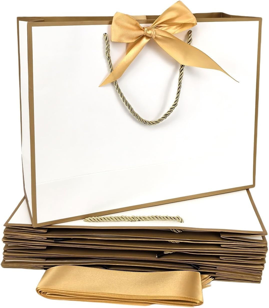 10 Pack Gift Bags With Handles & Ribbon - 9.8x7.8x4.7", Reusable Paper Bags For Birthdays, Weddings, Holidays-425981