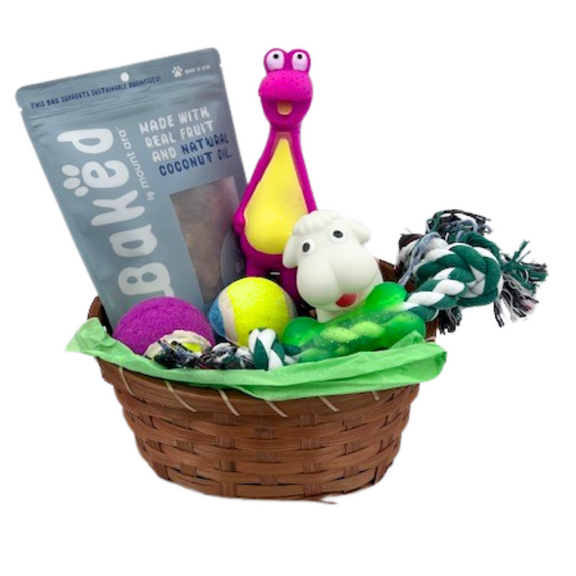 Gift Basket for Dogs - Includes Durable Squeaky Toys, Tennis Balls, Rope Chew Toy, and Treats - Perfect Gift Set for Small to Medium Dogs - Ideal for Birthdays, Holidays, and New Pet Owners