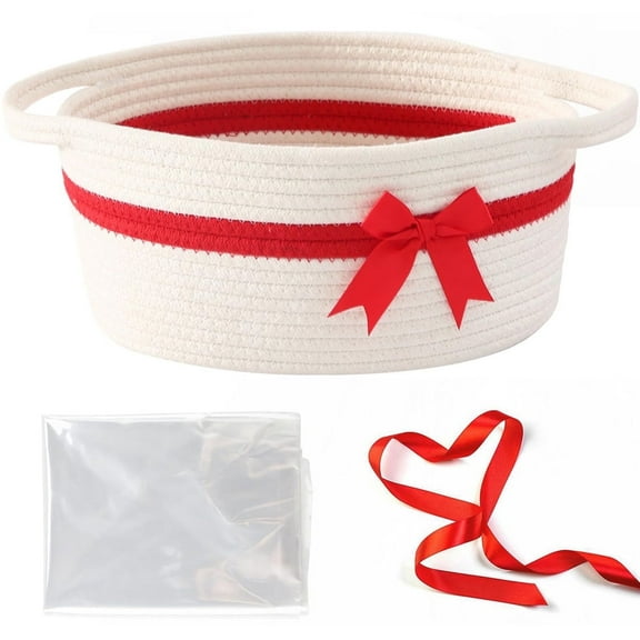 Gift Basket with Bow and Bag 13.5" x 8.5" x 5.5" - Basket for Valentine's Day, Easter, Christmas White