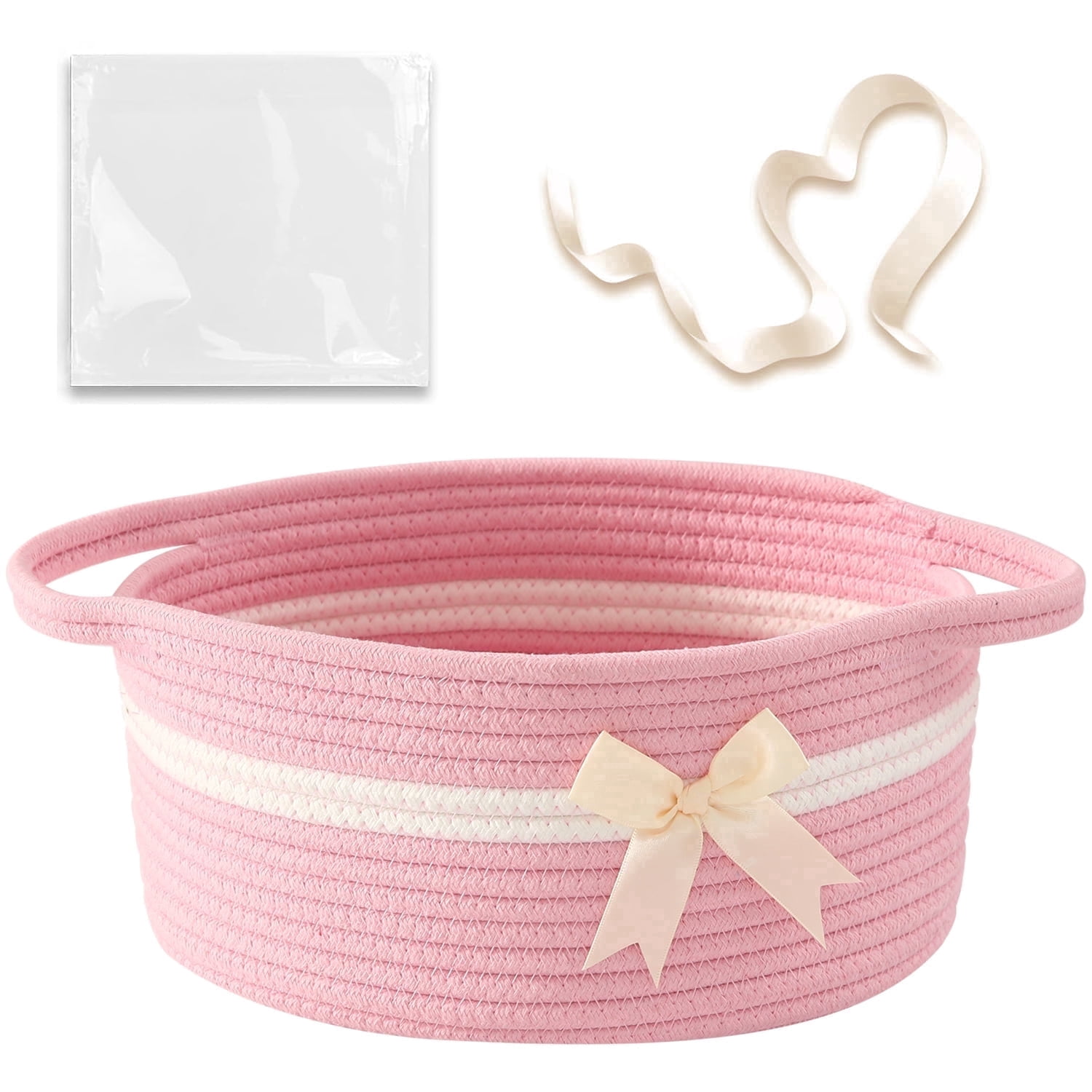 Gift Baskets Empty, Small Woven Rope Storage Basket with Bow and ...